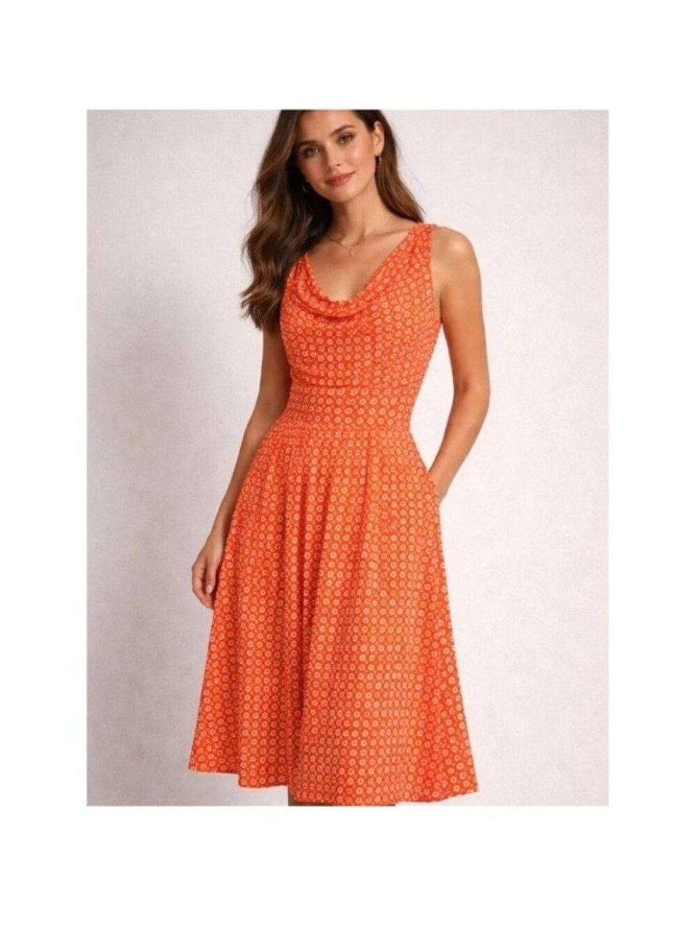 Maeve Anthropologie Brianne Daisy Floral Dress Womens Medium Tangerine Cowl Neck